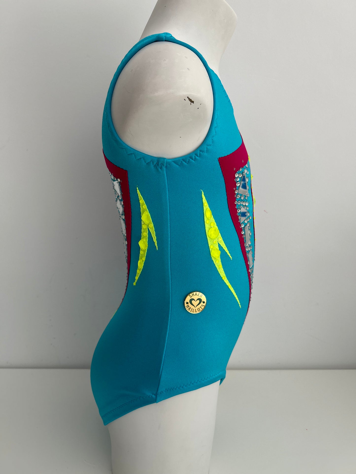 Maillot azul, fucsia y amarillo ~talla 10