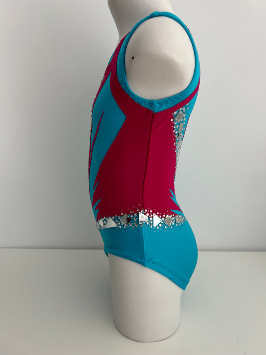 Maillot azul, fucsia y amarillo ~talla 10