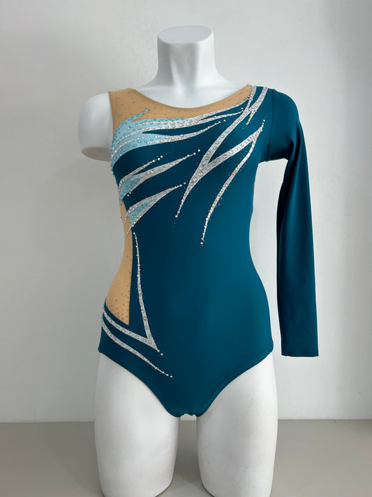 maillot competicion gimnasia ritmica competicion en venta madrid  malla mallot maoit mayots gimnasta shaer tienda de gimnasia ritmica y maillots a medida en madrid españa envios azul petroleo verdoso manga larga gimnasta