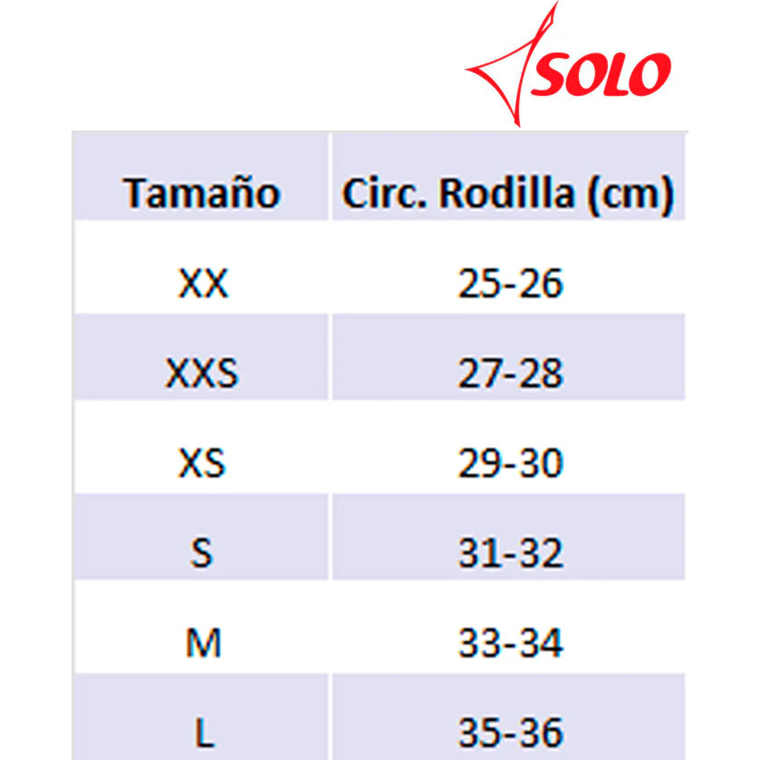 Tabla de medidas rodilleras solo rusia
