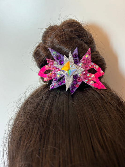 adorno de moño colores fluor para gimnasta de gimnasia ritmica edicion limitada shaer morado rosa plata aurora boreal