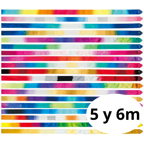 cinta multicolor de cinco y seis 5 6 metros chacott para competicion aprobada por la fig shaer tienda de gimnasia ritmica en madrid y online