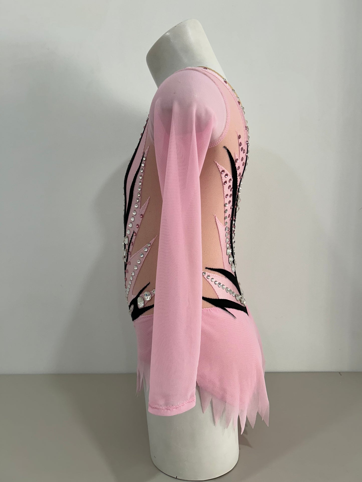 malla mallot maillots shaer tienda de gimnasia ritmica en madrid maillot rosita lateral manga asimetrica