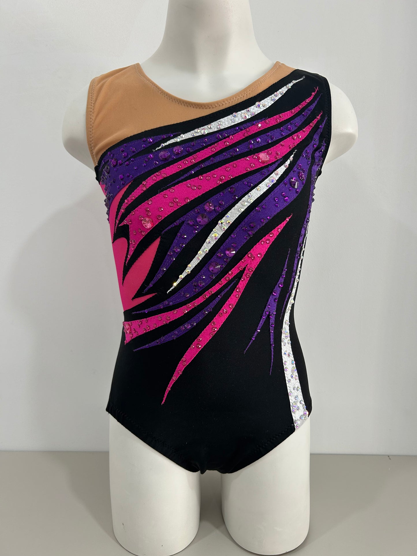 malla mallot maillots shaer tienda de gimnasia ritmica en madrid maillot morado fucsia plata y negro