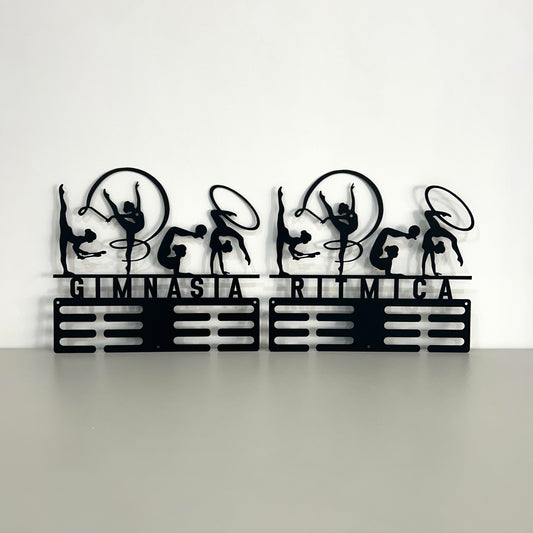 medallero de metal negro medallas para gimnasta personalizable con nombre o palabra gimnasia ritmica en venta en shaer tienda en madrid y online