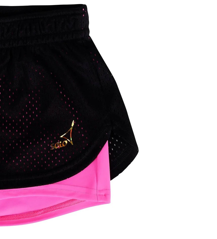 pantalon doble de gimnasia ritmica marca solo color negro rosa fluor ropa de entrenamiento gimnastas  shaer tienda de gimnasia ritmica en madrid españa