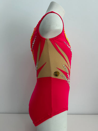 Maillot frambuesa , naranja y amarillo ~ Talla 14