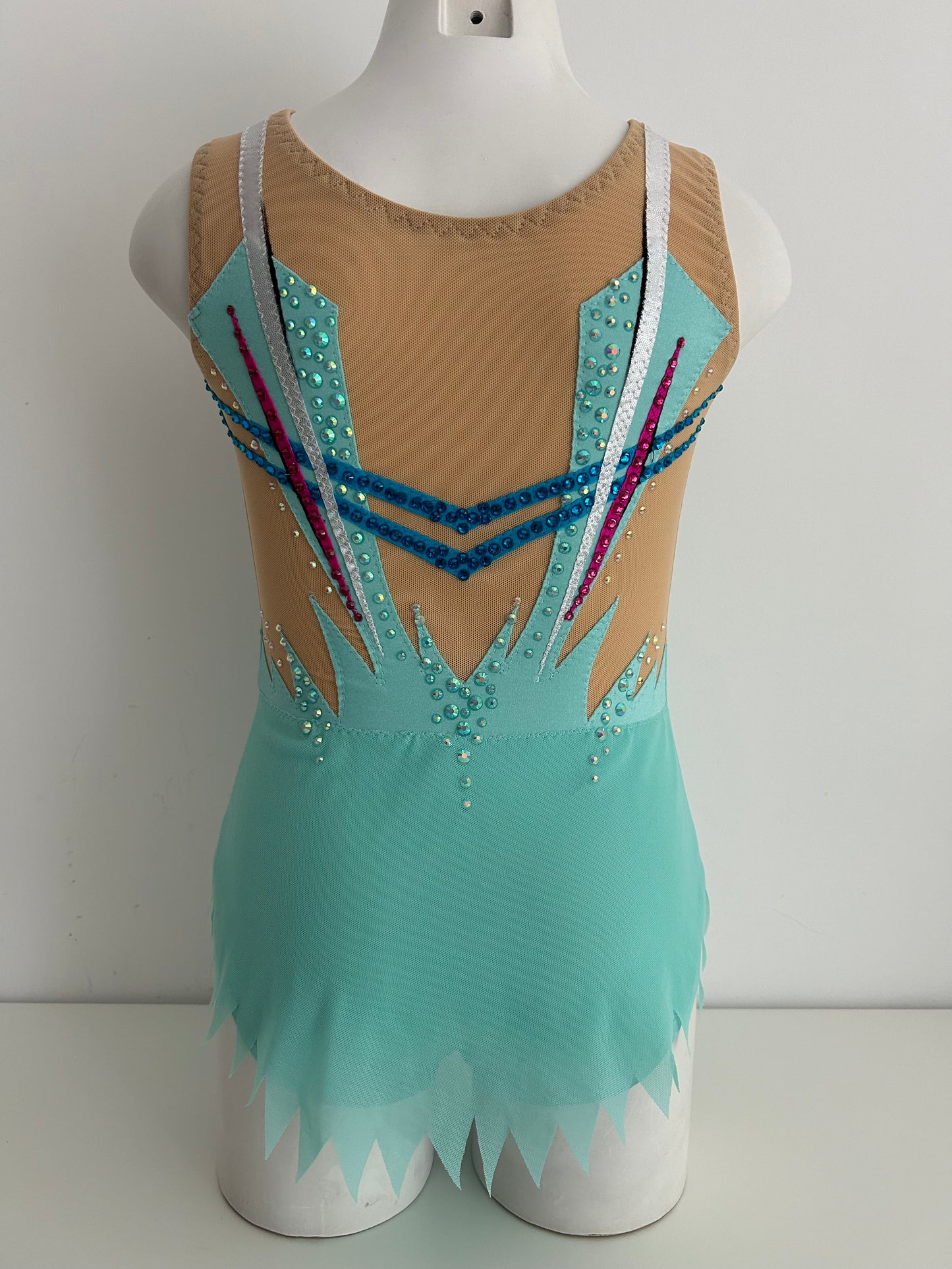 Maillot turquesa, rosa y plata ~talla 10