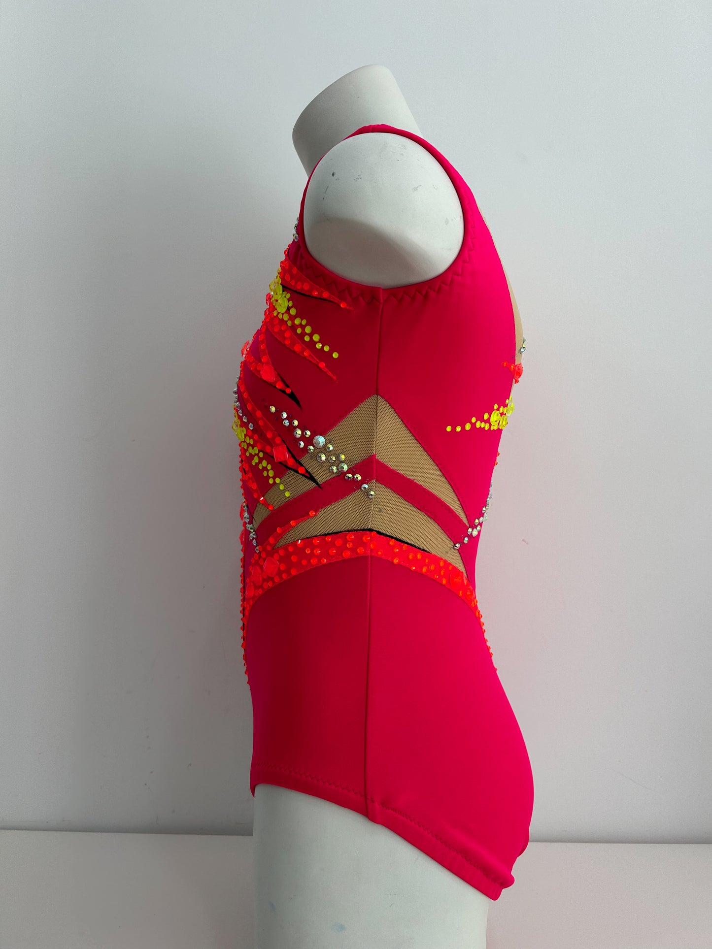 Maillot frambuesa , naranja y amarillo ~ Talla 14