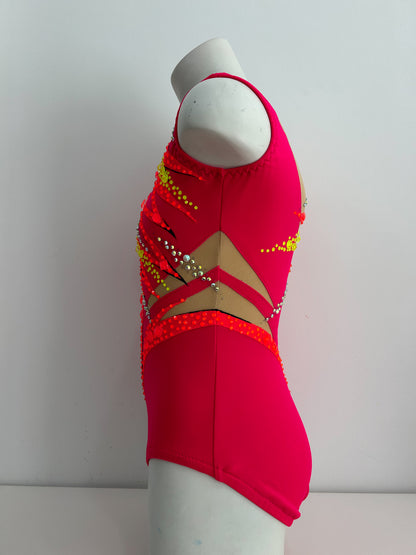 Maillot frambuesa , naranja y amarillo ~ Talla 14