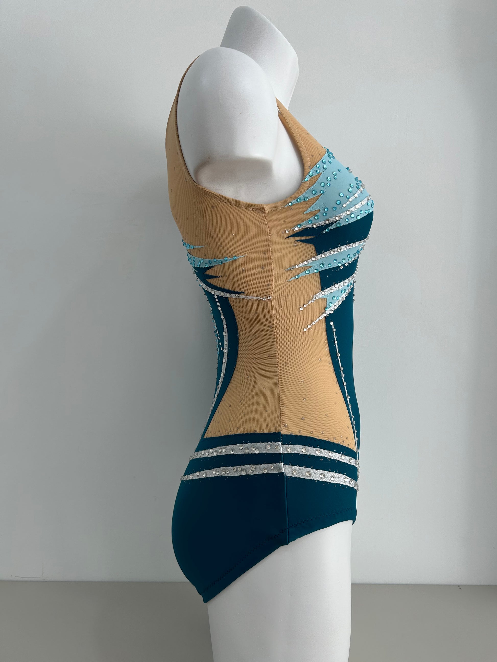 maillot competicion gimnasia ritmica competicion en venta madrid  malla mallot maoit mayots gimnasta shaer tienda de gimnasia ritmica y maillots a medida en madrid españa envios azul petroleo verdoso manga larga gimnasta  transparencia bonito 