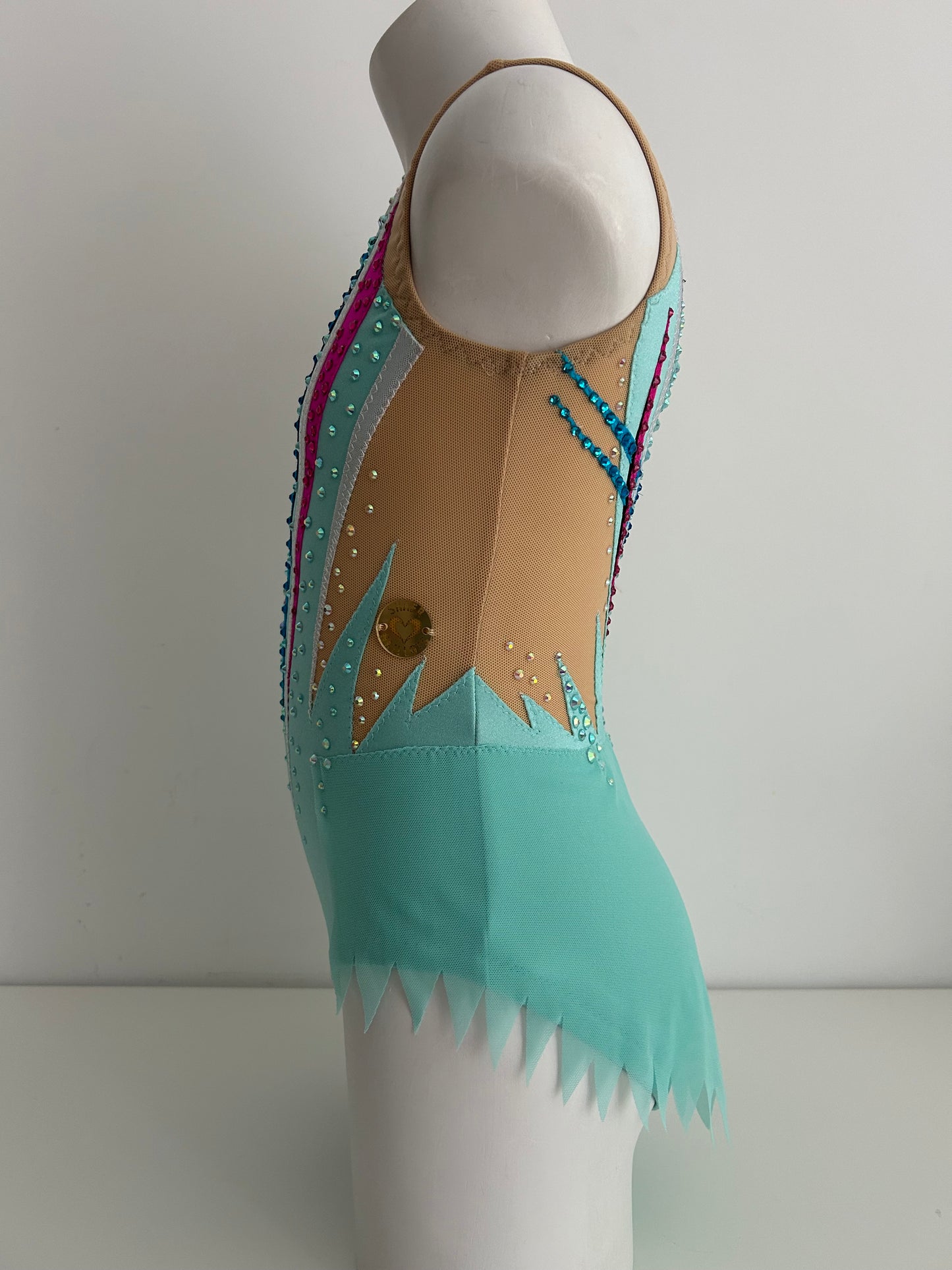 Maillot turquesa, rosa y plata ~talla 10