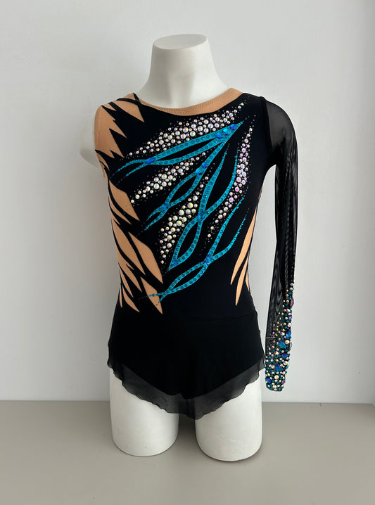 Maillot azul negro de competición malla mallot maillots shaer tienda de gimnasia ritmica en madrid maillots de competicion en venta disponibles en Madrid España y online 