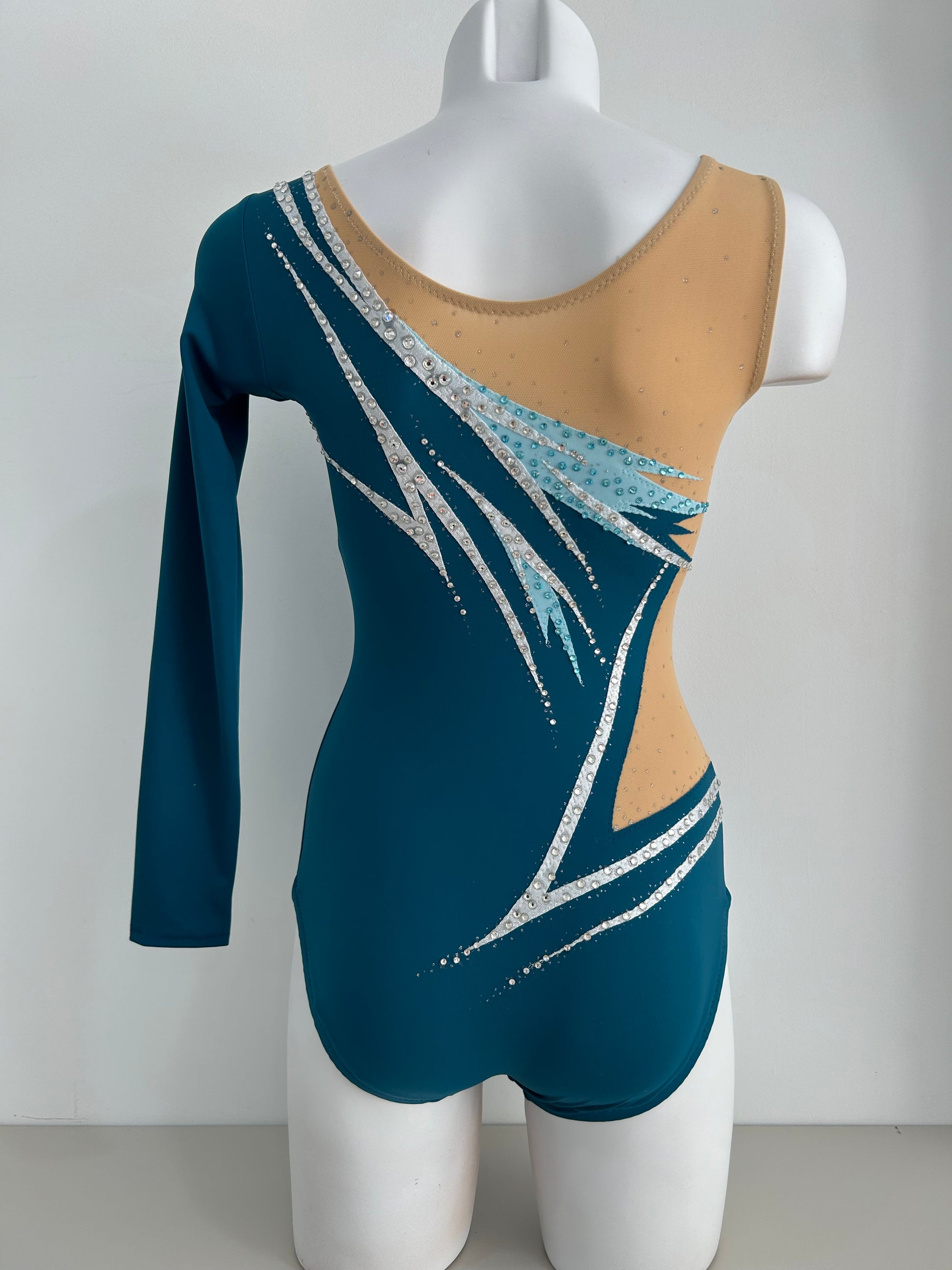 maillot competicion gimnasia ritmica competicion en venta madrid  malla mallot maoit mayots gimnasta shaer tienda de gimnasia ritmica y maillots a medida en madrid españa envios azul petroleo verdoso manga larga gimnasta  elegante 