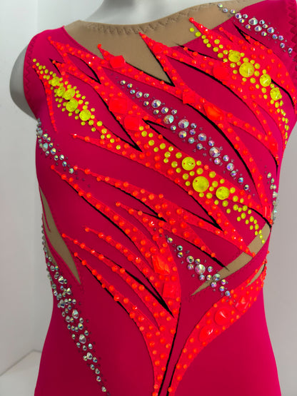 Maillot frambuesa , naranja y amarillo ~ Talla 14