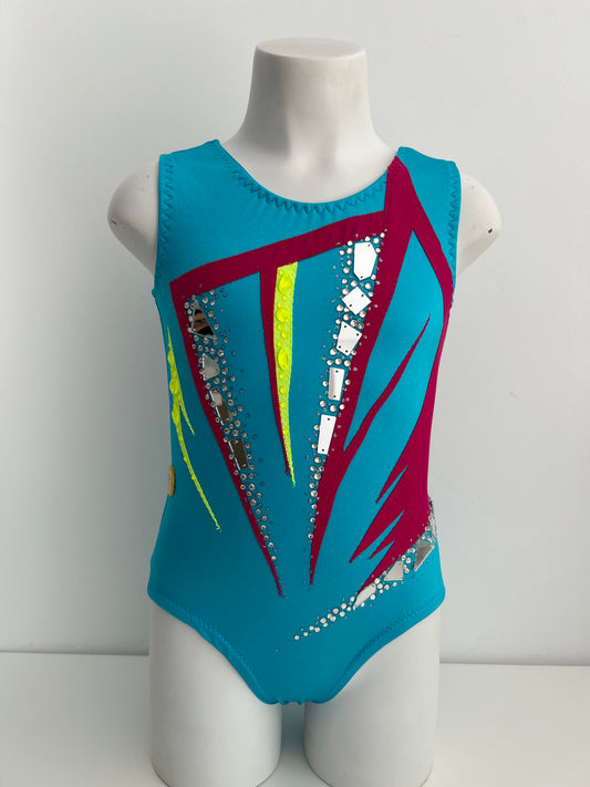 Maillot azul, fucsia y amarillo ~talla 10