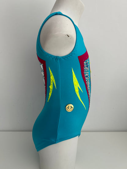 Maillot azul, fucsia y amarillo ~talla 10