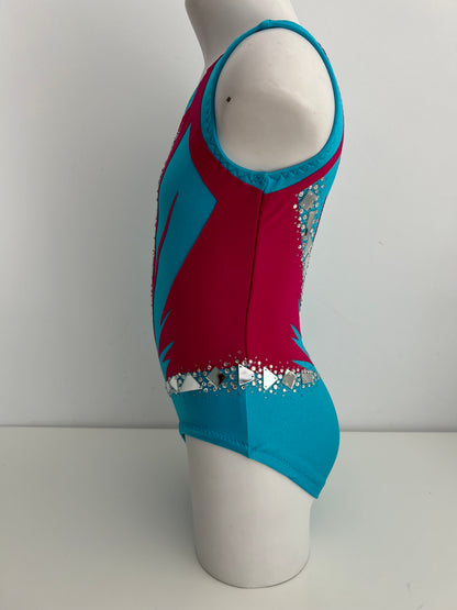 Maillot azul, fucsia y amarillo ~talla 10