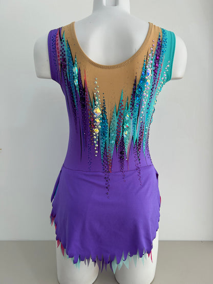 maillot competicion gimnasia ritmica competicion en venta madrid  malla mallot maoit mayots gimnasta shaer tienda de gimnasia ritmica y maillots a medida en madrid españa envios morado turquesa rosa falda picos bonito colorido elegante espalda