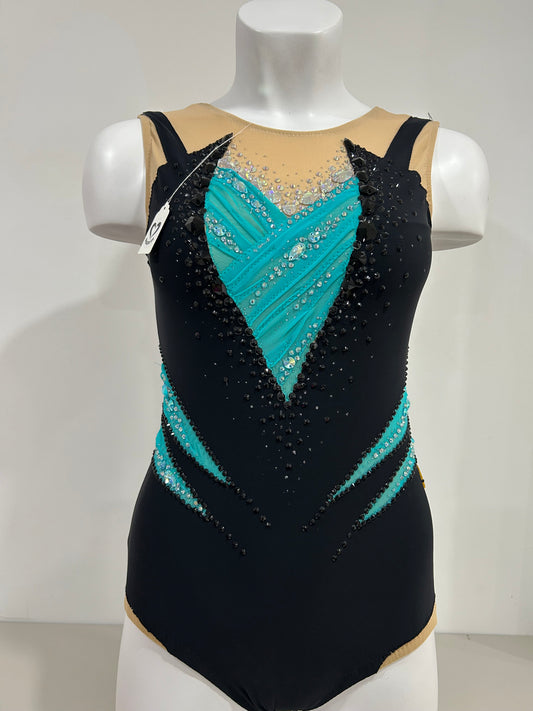 Maillot negro y turquesa fruncido~ Talla S