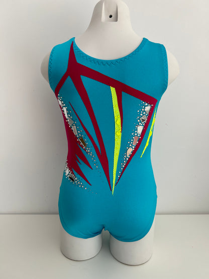 Maillot azul, fucsia y amarillo ~talla 10