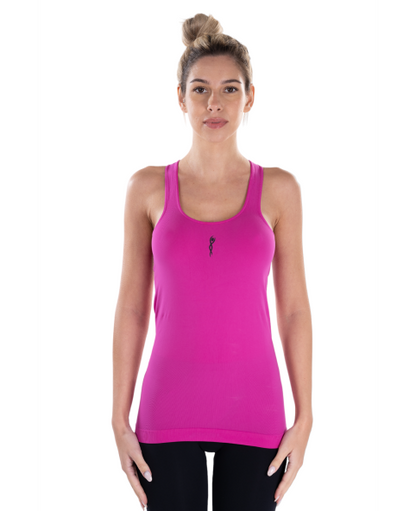Disponible en shaer tienda en Madrid y online Camiseta de tirantes venturelli color rosa fucsia  ropa de entrenamiento para gimnasia rítmica 