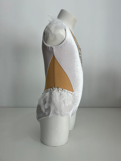 Maillot blanco terciopelo con plumas ~ Talla 6