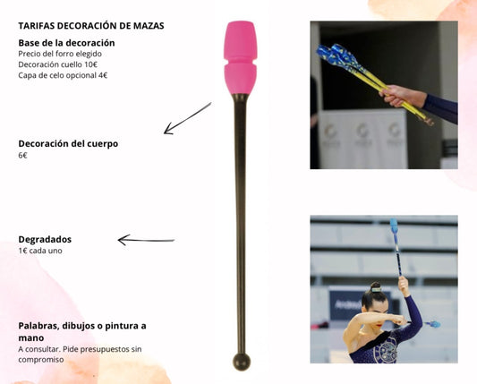 Decorar mazas de gimnastas gimnasia rítmica aerógrafo adhesivo color nombre frases dibujos 