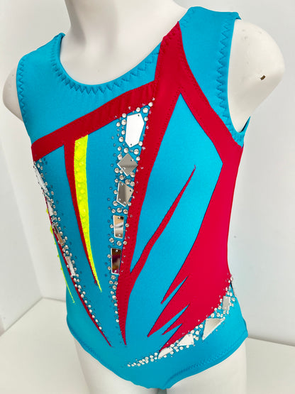 Maillot azul, fucsia y amarillo ~talla 10