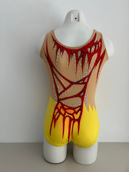 Maillot de competición amarillo y rojo malla mallot maillots shaer tienda de gimnasia ritmica en madrid maillots de competicion en venta disponibles en Madrid España y online 