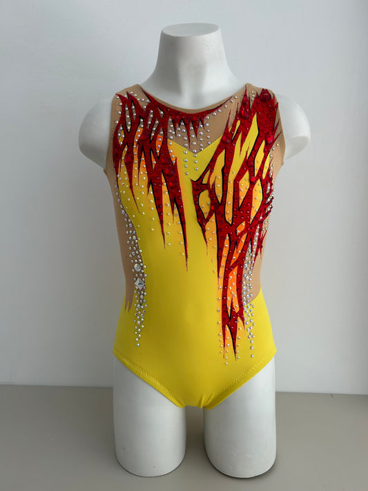 Maillot de competición amarillo y rojo malla mallot maillots shaer tienda de gimnasia ritmica en madrid maillots de competicion en venta disponibles en Madrid España y online 