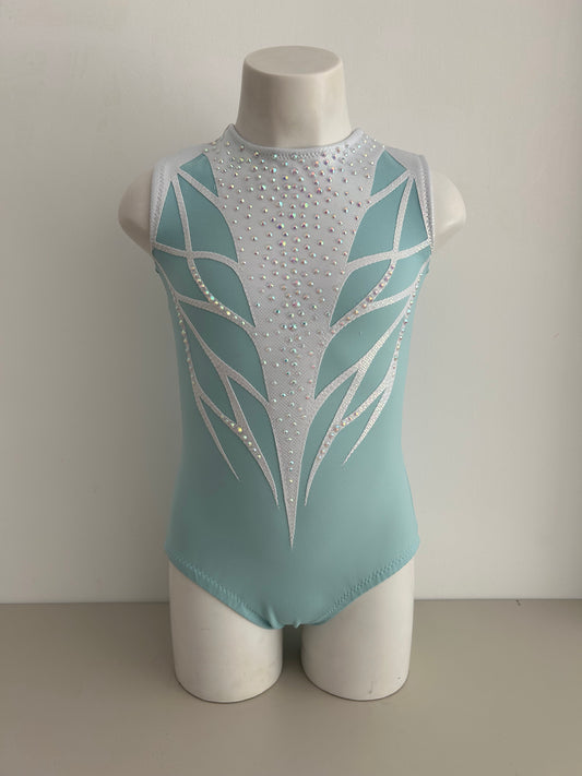 Maillot azul claro y blanco de competición malla mallot maillots shaer tienda de gimnasia ritmica en madrid maillots de competicion en venta disponibles en Madrid España y online 