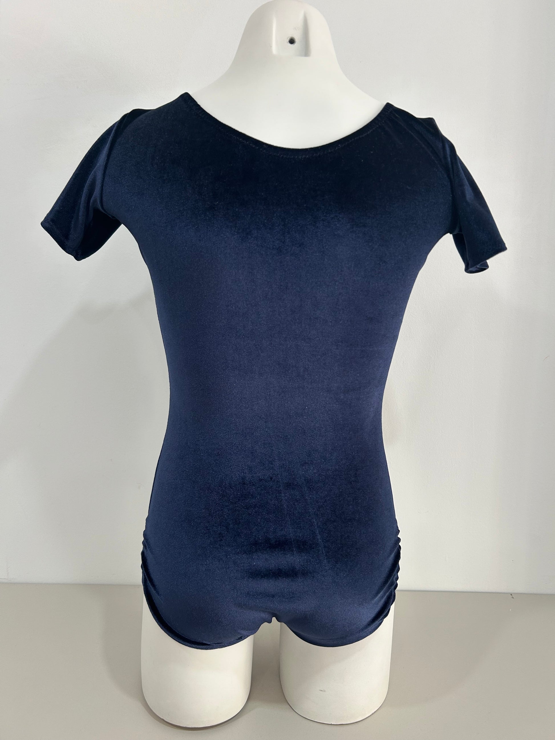 malla mallot maillots shaer tienda de gimnasia ritmica en madrid maillot de terciopelo azul oscuro mangas cortas