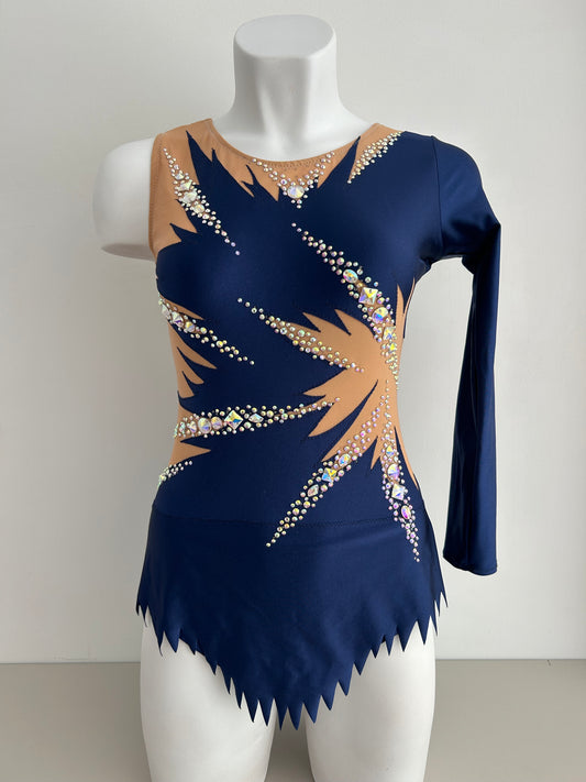 malla mallot maillots shaer tienda de gimnasia ritmica en madrid azul marino manga falda picos 