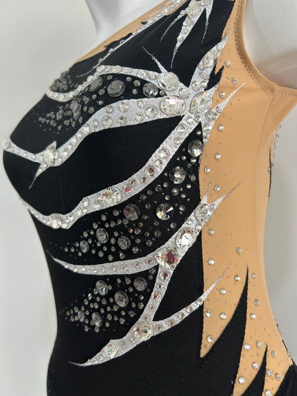 comprar malla mallot maillots shaer tienda de gimnasia ritmica en madrid competicion negro plateado con cristales
