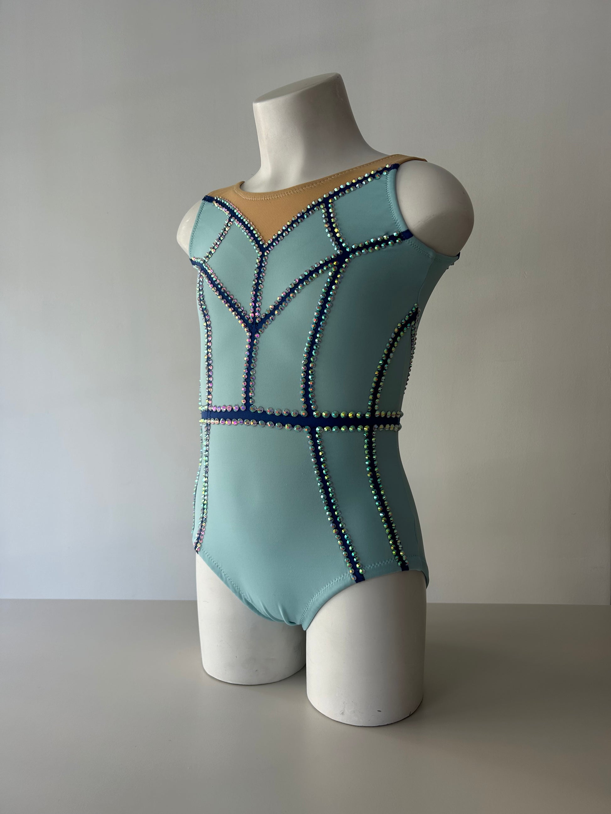 gimnasia ritmica azul claro lineas brillante barato 
